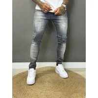Calça Jeans Puido Qr Code Jeans Jogador Masculina Básica Casual Cinza - 1