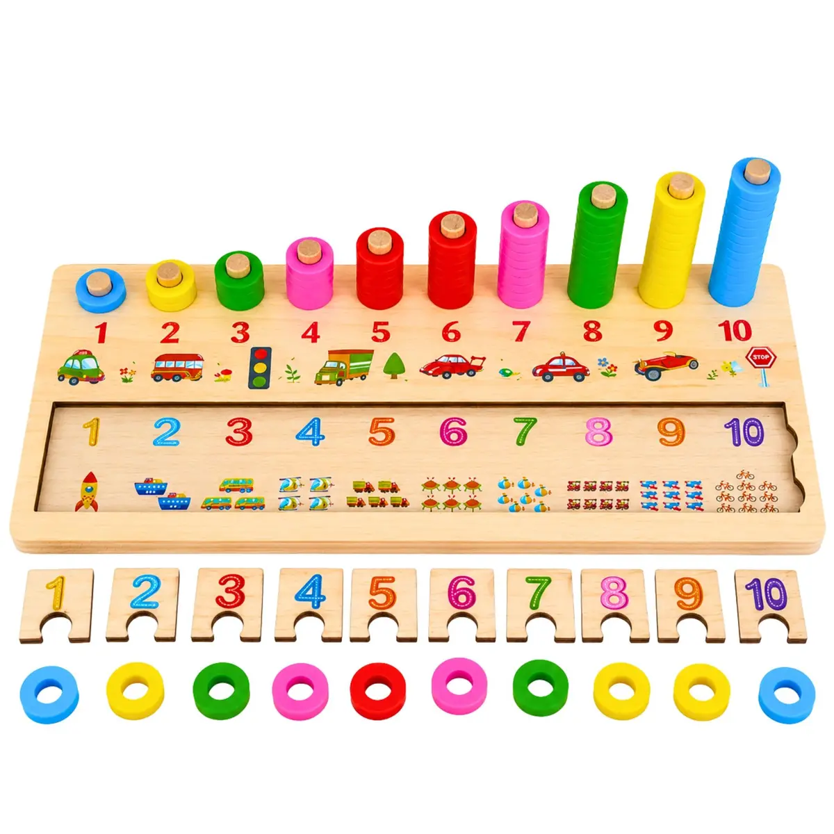Tabuleiro Matemática de Madeira Montessori 3 em 1 Pedagógico | Números Contas e Operações, Brinquedo Pedagógico de Madeira, Apoio Escolar em Casa, Criança de 3 a 8 Anos