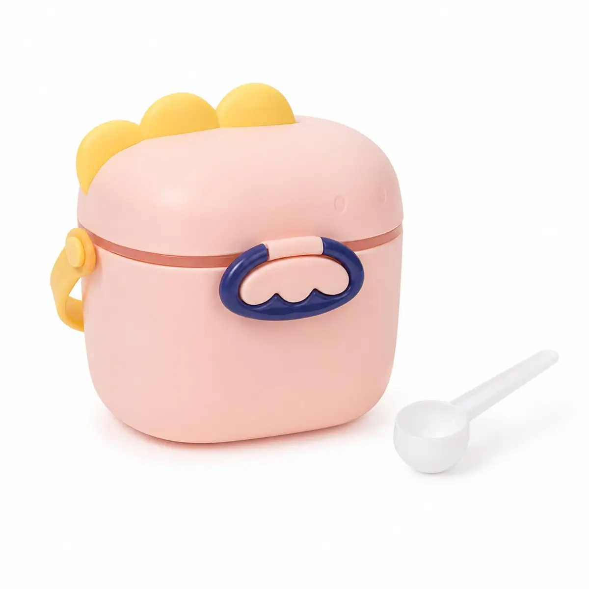 Porta Leite em Pó Bebê com Dosador Formato Dinossauro 400ml Rosa | Plástico e silicone livre de BPA, fácil de higienizar. Ideal para passeios, viagens e snacks ou lanches da criança