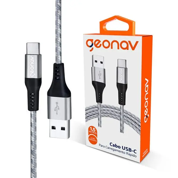 Cabo Usb-c P/ Usb-a 1,5m Nylon Trançado Cinza Carga Rápida - 1
