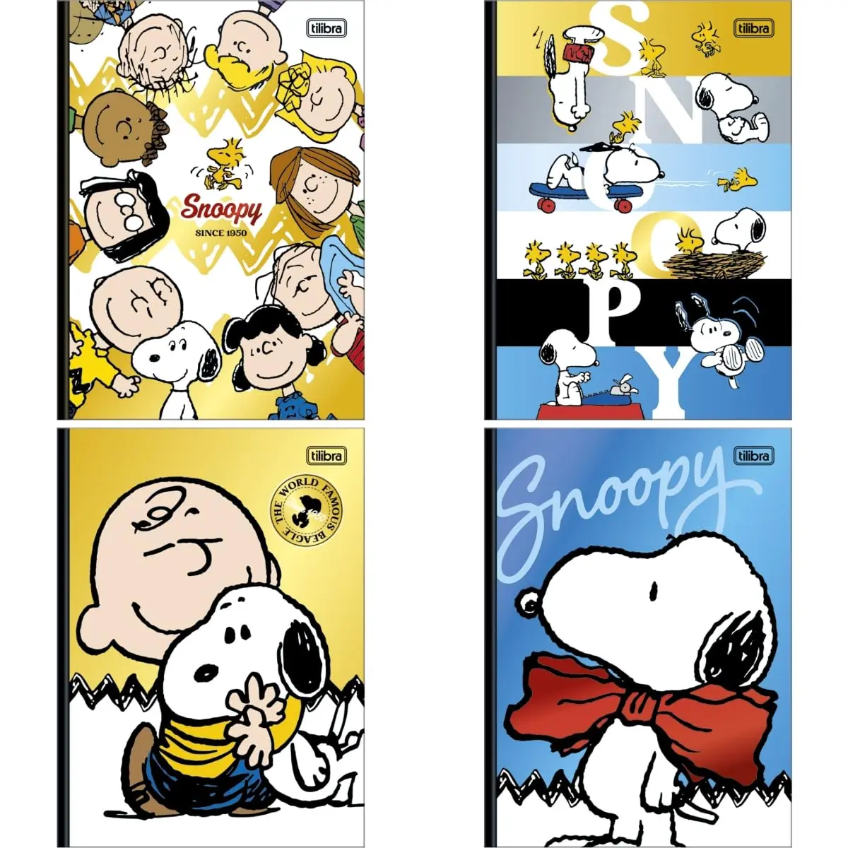 Kit de Cadernos, Tilibra, 1 Matéria, Capa Dura, Colegial, Snoopy, 80 Folhas, Decorado Costurado, Pacote com 4