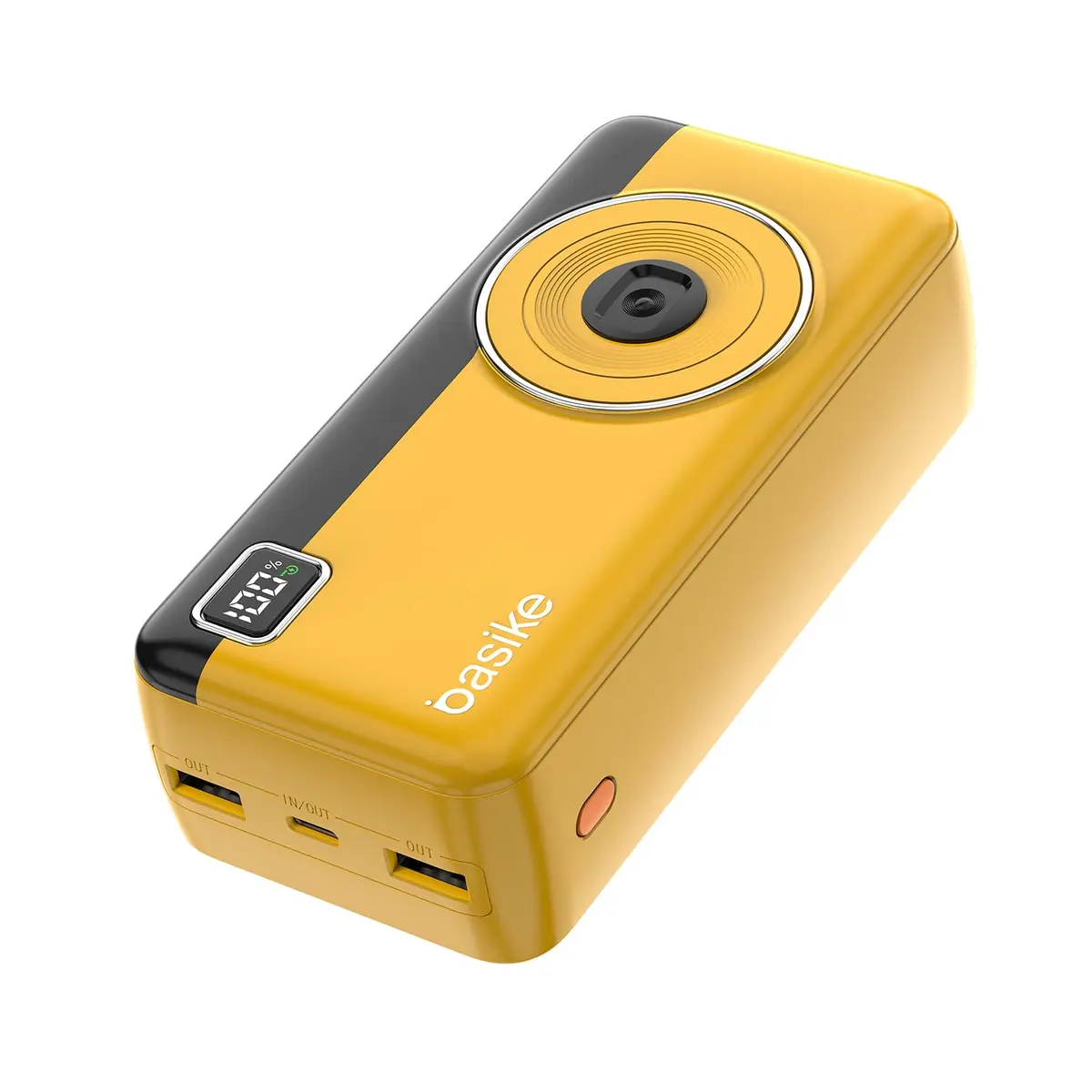 Power Bank 30000mAh, Basike Carregador Portátil com Cabo(Amarelo) | 2 Saídas USB-A(até 22.5W) + Tipo-C(até 22.5W) com Cabo, Carregamento Rápido, Led Indicador de Bateria Proteção Inteligente - 1