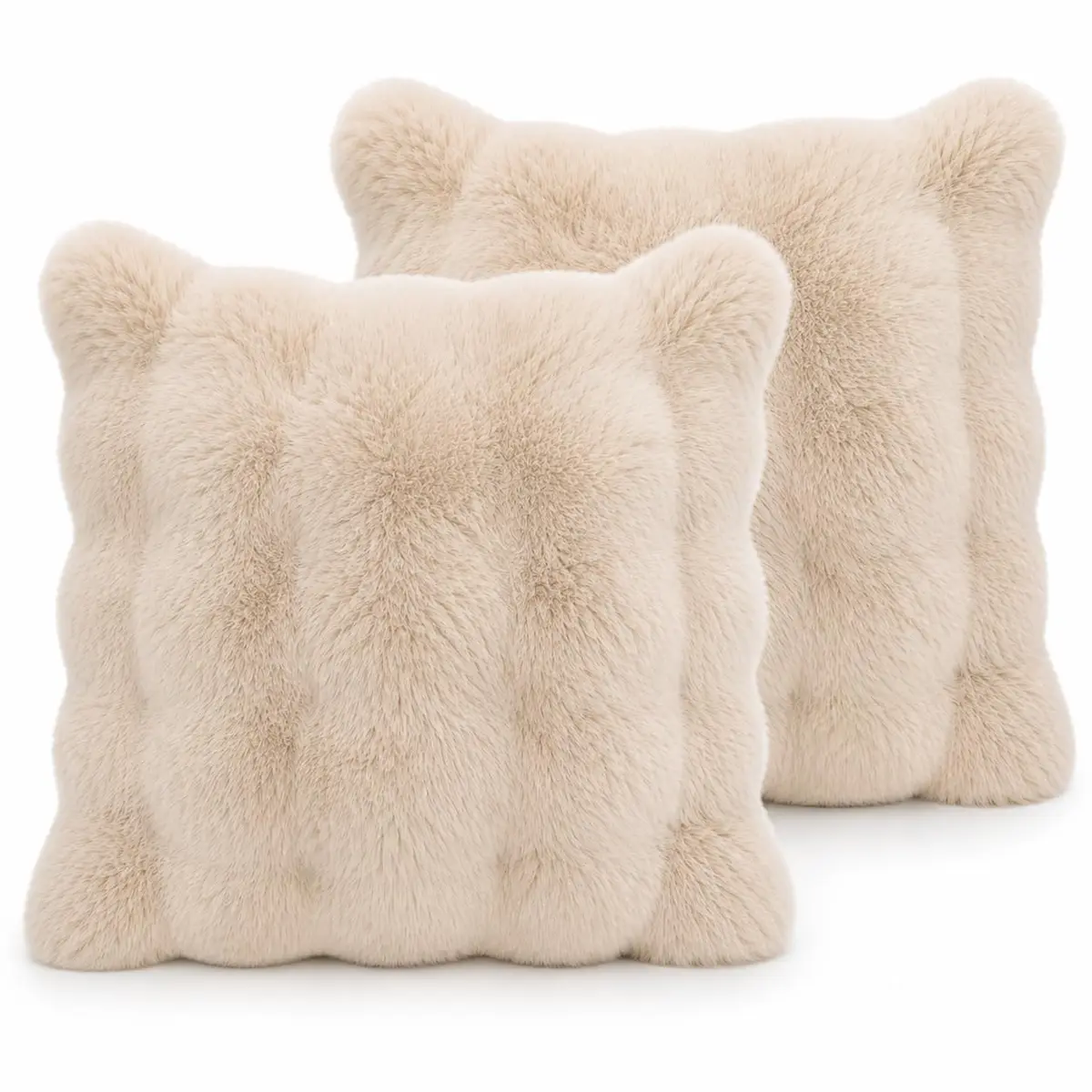 Capa de Almofada, Kit com 2 Capas Decorativas em Pelúcia, Plush, Luxuoso, Toque Suave, Desenhos em Relevo, Sala - Casa e Decoração (Pelinhos - Bege Nude)