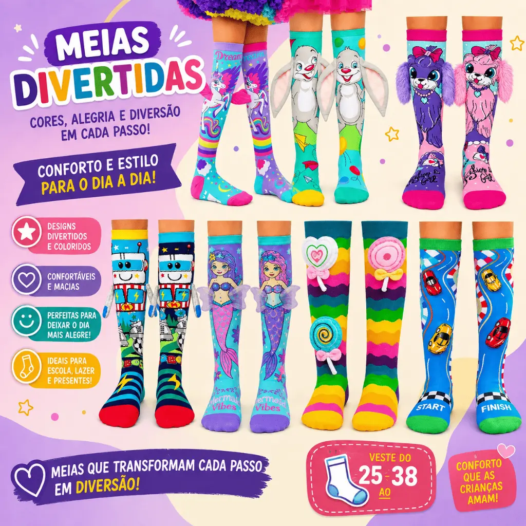 Meias Malucas 25 ao 40 Dos Desenhos Animados Longas Das Crianças Adulto De Meia Panturrilha - 1