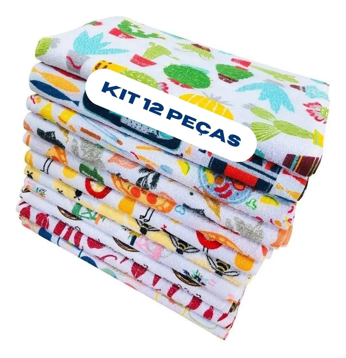 Kit com 12 Panos De Prato (de pia, pano de copa) Felpudo Atoalhado Premium com Bainha Gourmet original.
