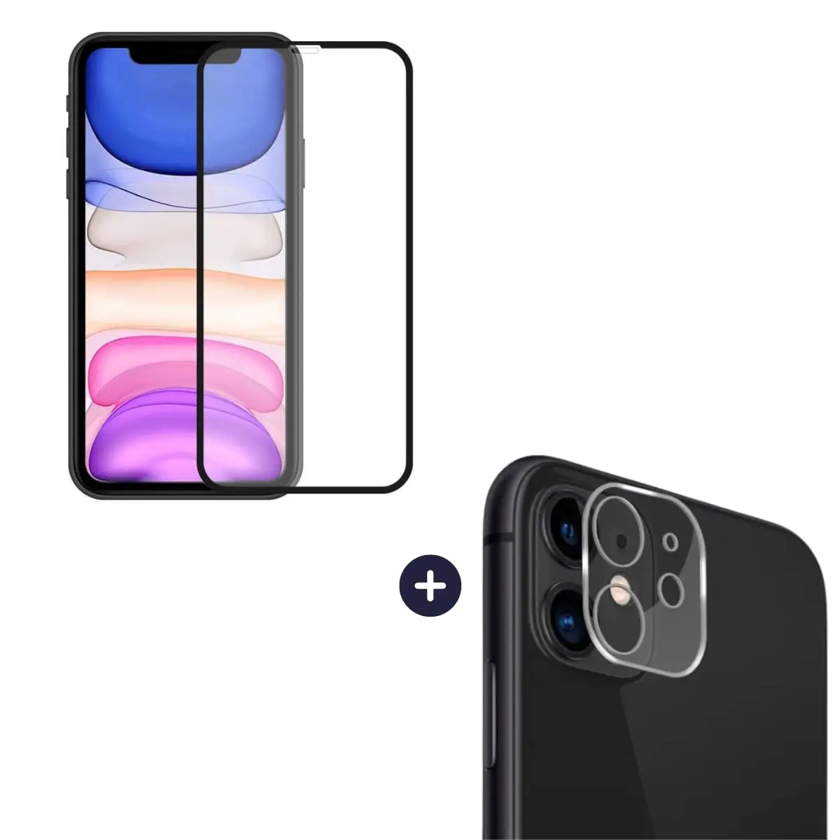 Película De Vidro 3D Tela Toda Para iPhone + Película Lente de Câmera (iPhone 11)