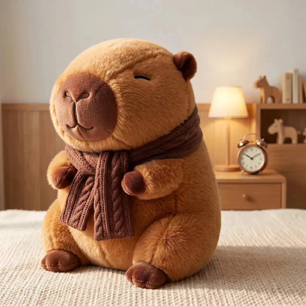 Pelúcia Capivara Cachecol Inverno Marrom Boneco Capybara Capibara Filó Bicho De Pelúcia Ursinho Brinquedo Animal Decoração Enfeite Quarto Dormitório Infantil Colecionável Presente Brasiliana Tech - 1