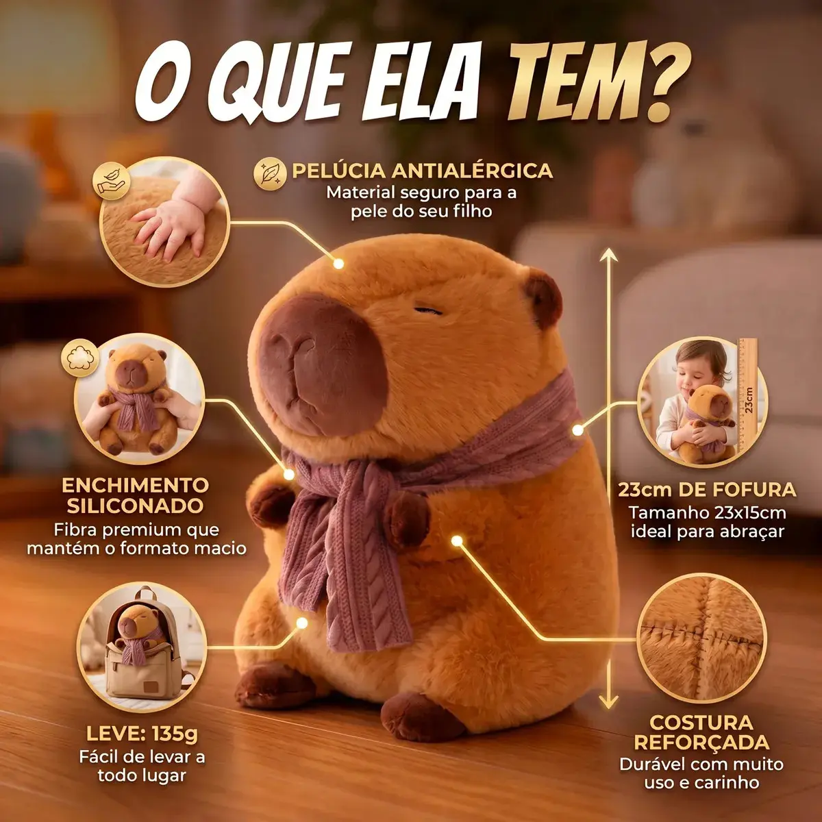 Pelúcia Capivara Cachecol Inverno Marrom Boneco Capybara Capibara Filó Bicho De Pelúcia Ursinho Brinquedo Animal Decoração Enfeite Quarto Dormitório Infantil Colecionável Presente Brasiliana Tech thumbnail 2