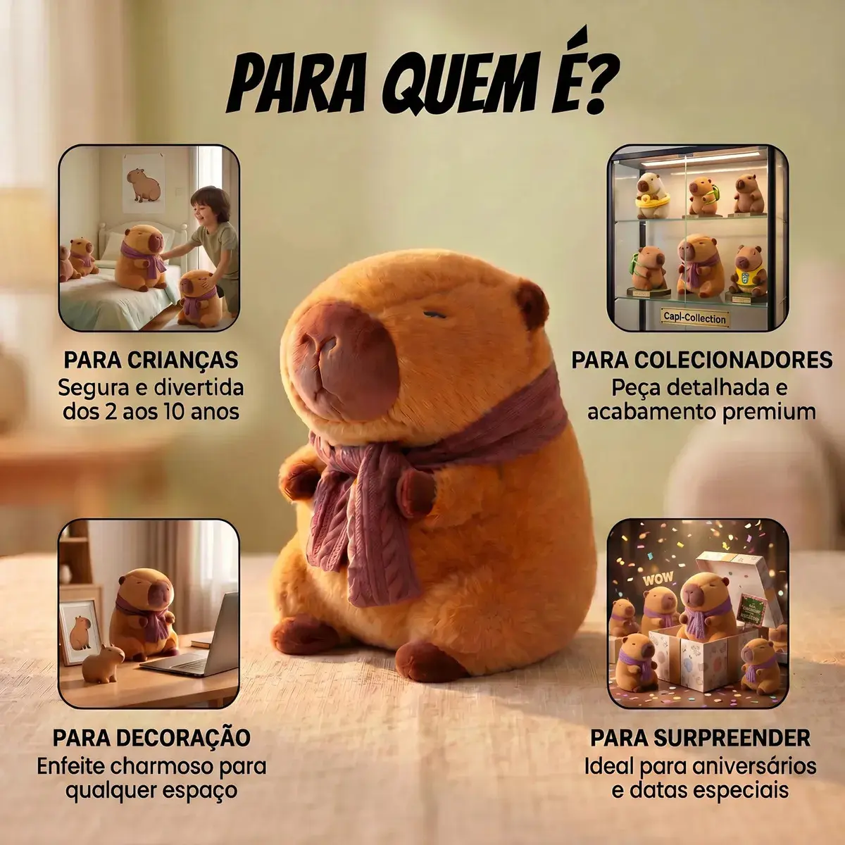 Pelúcia Capivara Cachecol Inverno Marrom Boneco Capybara Capibara Filó Bicho De Pelúcia Ursinho Brinquedo Animal Decoração Enfeite Quarto Dormitório Infantil Colecionável Presente Brasiliana Tech thumbnail 5