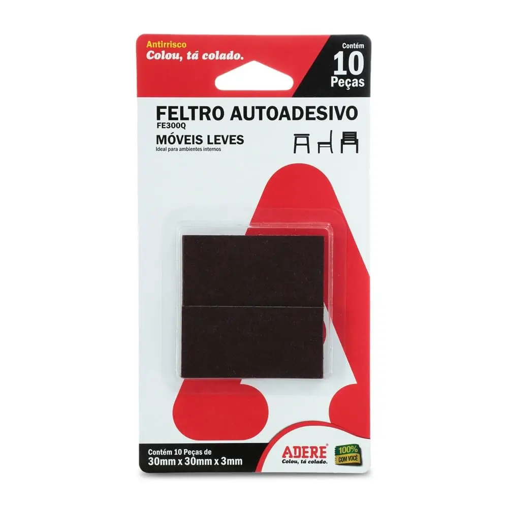 Protetor Antirrisco De Feltro Escuro Quadrado Adere Fe300Q 30mmx30mmx3mm