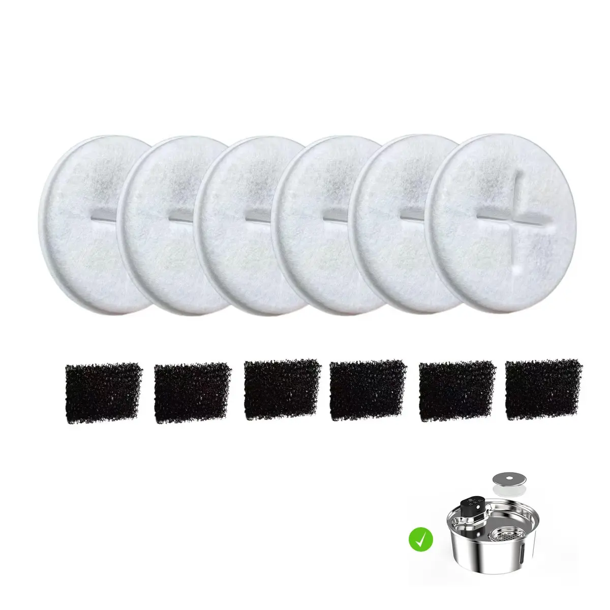 Kit 6 Filtros de Reposição para Fonte de água para Cães e Gatos em Aço Inoxidável, Filtro de Reposição Adequado para Fonte NEWPET NP855 de 7,5L