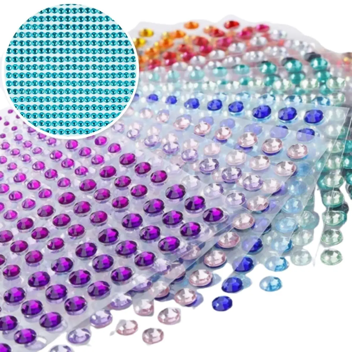 Cartela Adesiva Strass 3mm Nacarado com 840 Peças Chaton Autocolante Meia Pérola para Decoração Artesanato Unhas Festa (Azul Cl Nacarado, 3mm)