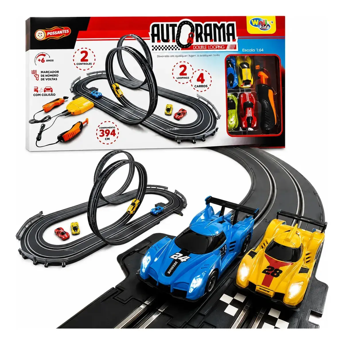 Autorama Pista Duplo Looping Well Kids Com 2 Controles 4 Carros