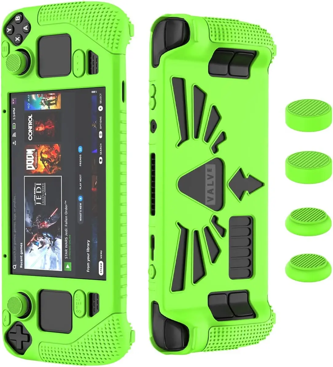 Capa protetora TwiHill para Steam Deck, capa macia com 4 * Thumb Grips, kit de proteção total para antiderrapante para Valve Stream Deck (verde)