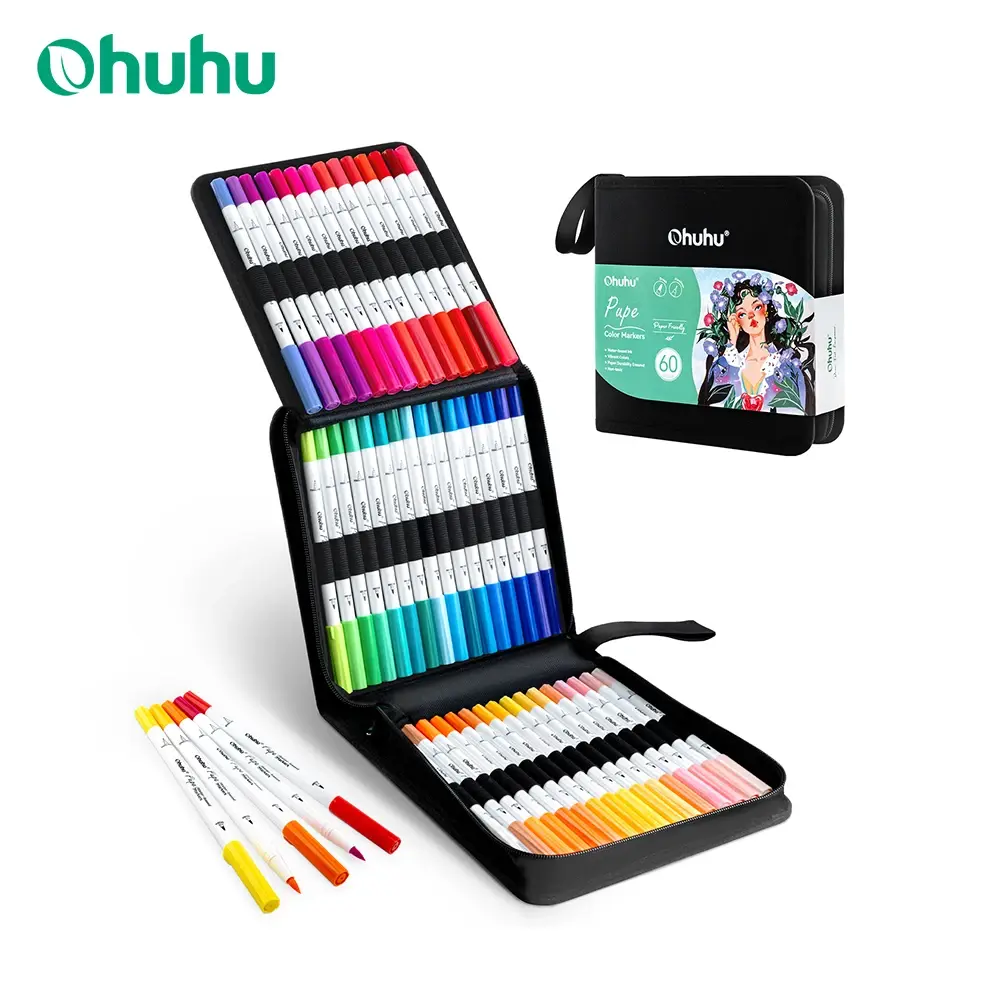 Ohuhu marcadores de papel à base de água marcadores de colorir escova dupla fineliner dicas marcadores livros de colorir marcadores de arte iniciante
