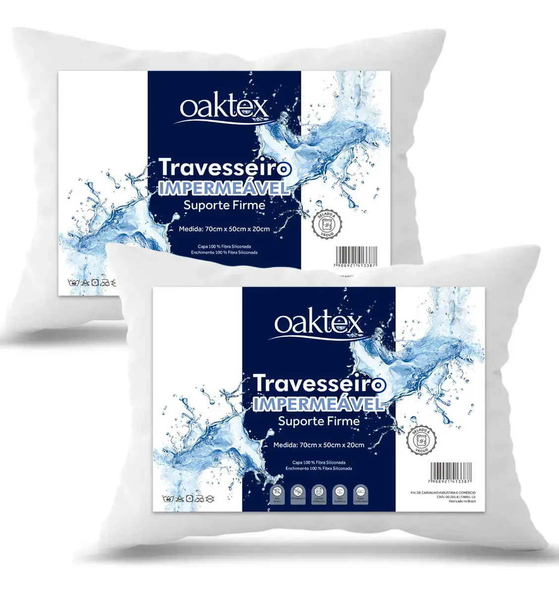 Kit C/2 Travesseiros Antialérgico Impermeável 50x70 Lavável Branco - 1