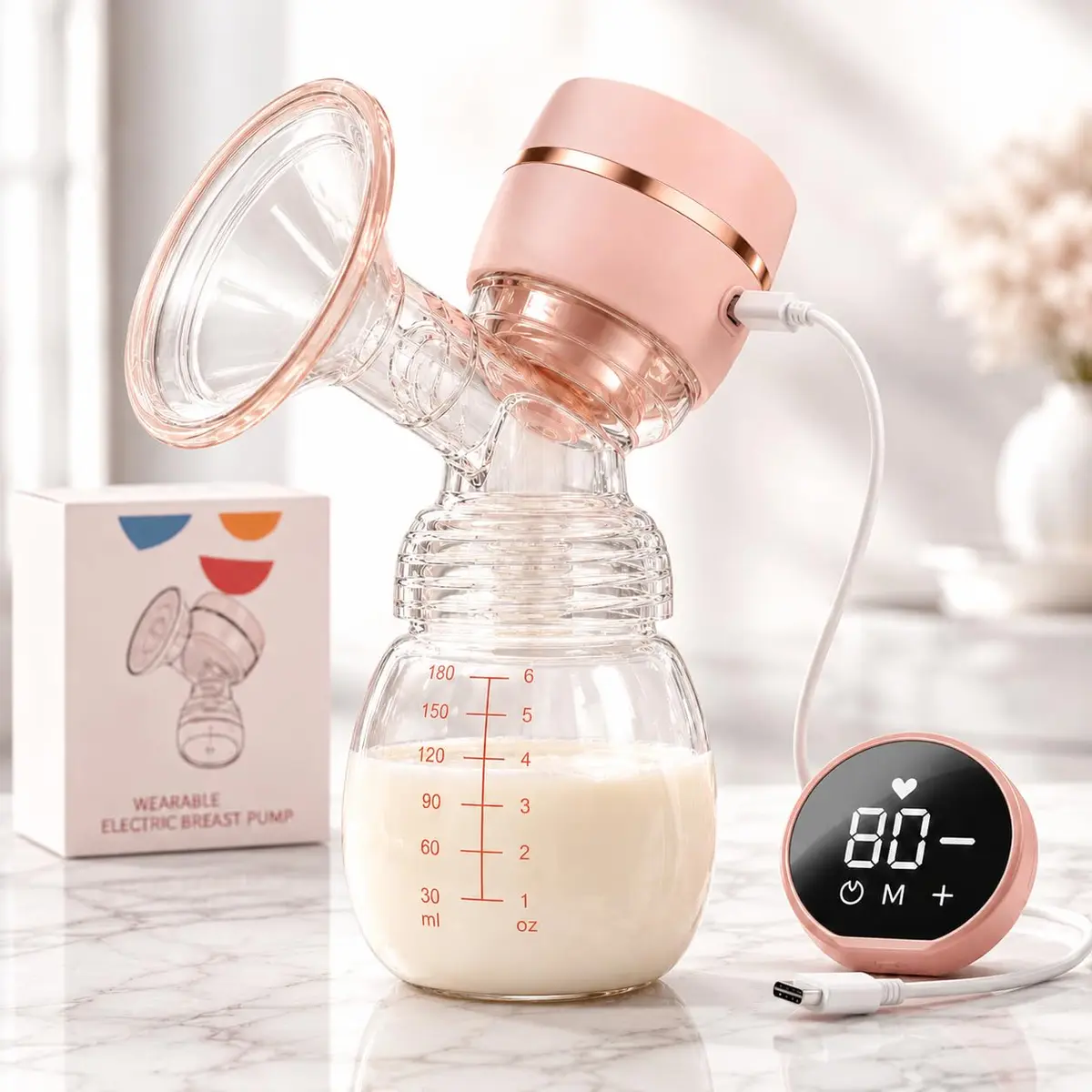 Bomba de Tirar Leite Materno Elétrica Extratora de Leite Portátil Mãos Livres Ultra Silenciosa Tela LED Protetor de Mama de Silicone 22mm 2 Modos, 9 Níveis De Sucção Livre de BPA Bombinha de Leite Mamadeira Amamentação - 1