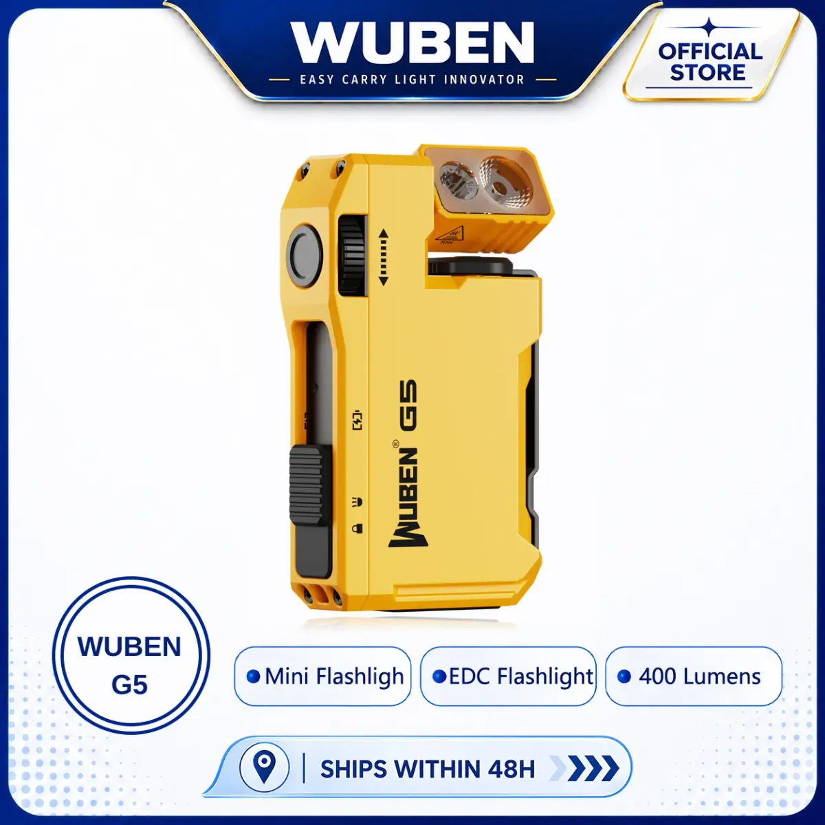 Lanterna Amarela WUBEN G5 400Lm RGB 180 ° Chaveiro Magnético com Cabeça Rotativa Tipo-C Carregamento Rápido 65H IP65 Compacto e Robusto