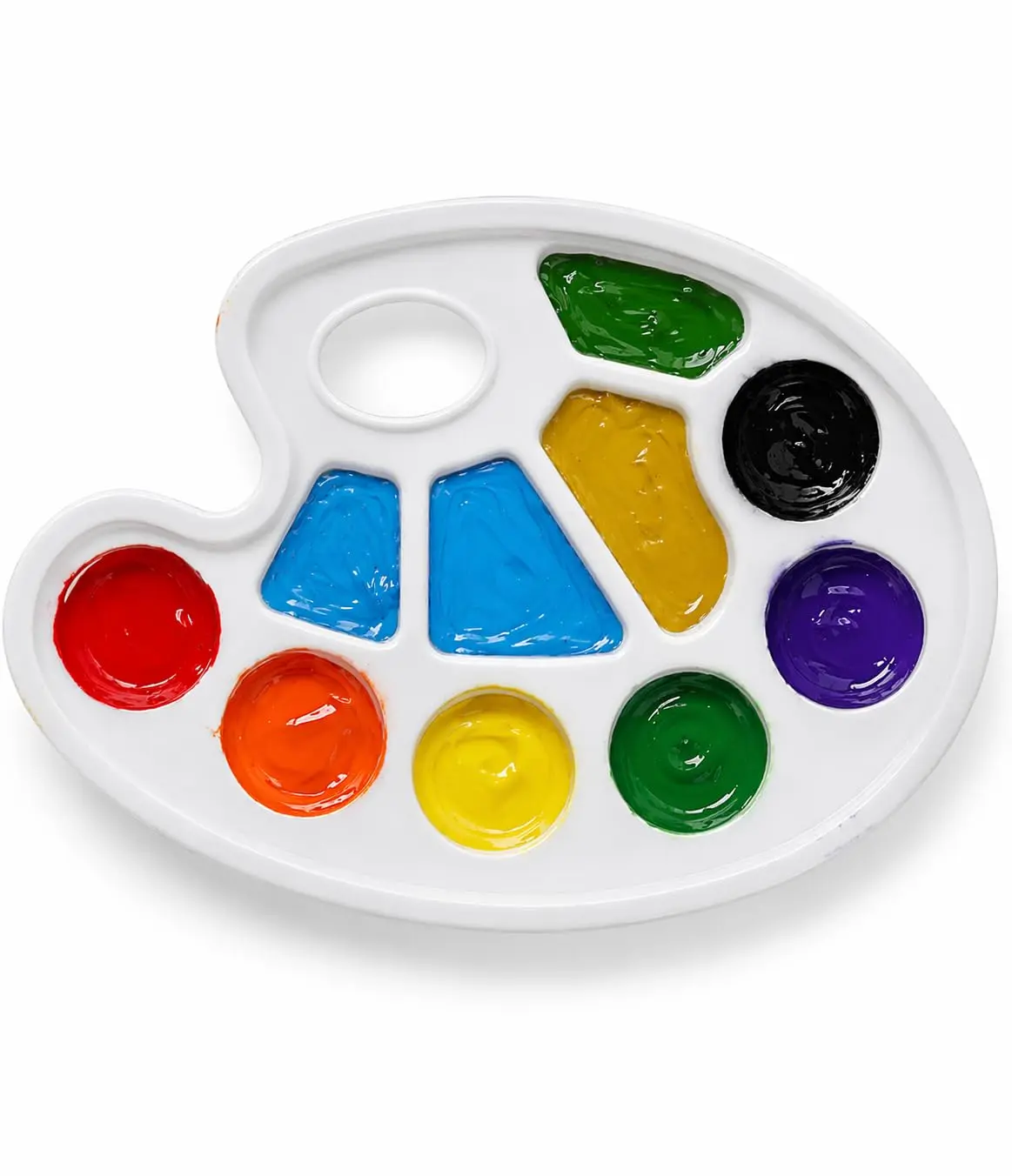 Godê Paleta Plástica Oval para Pintura Artística com 10 Cavidades 17cm x 17cm – Leve, Resistente e Fácil de Limpar – Ideal para Guache, Aquarela e Tinta Acrílica Escolar e Profissional