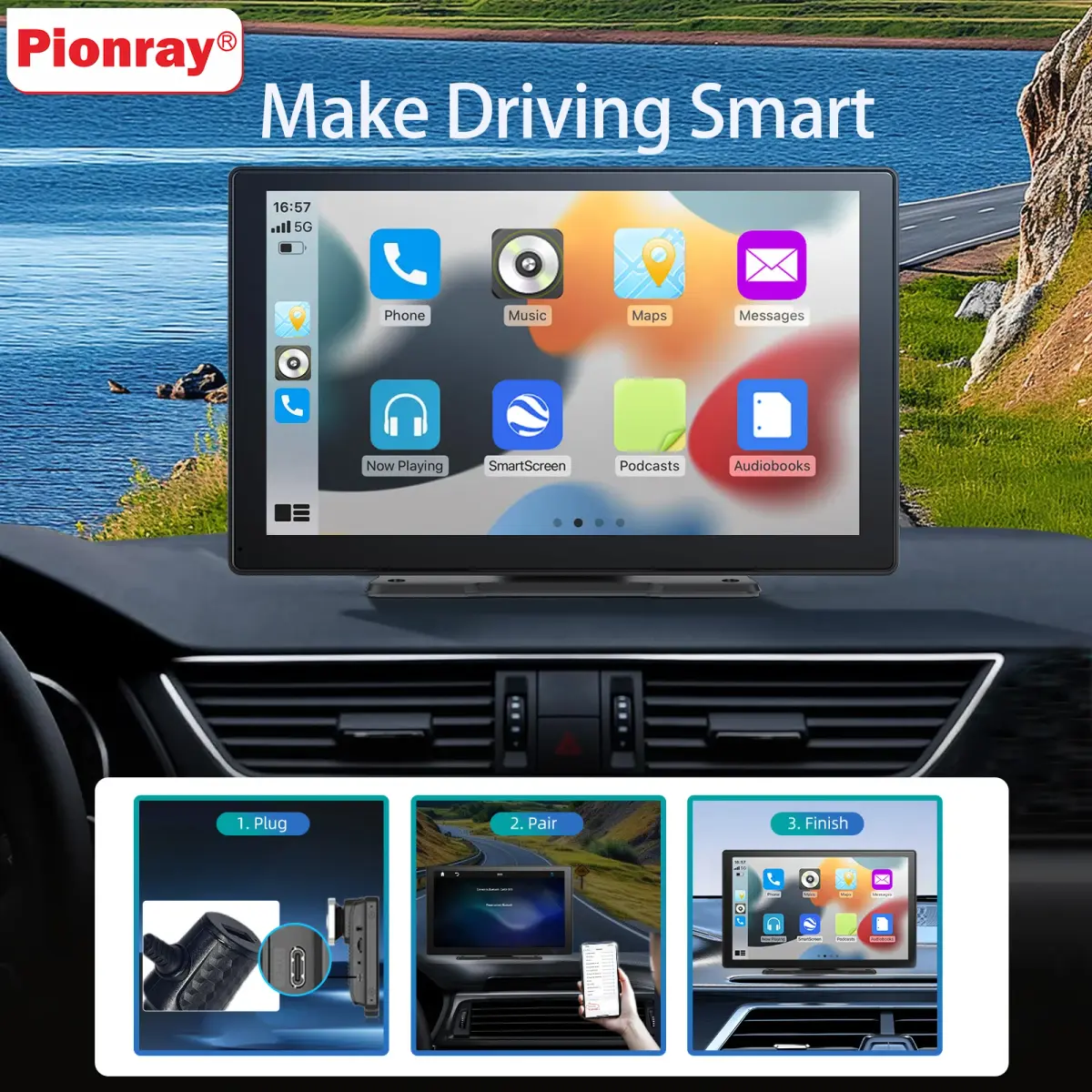 multimídia automotiva multimídia 9 polegadas radio automotivo Pionray 7/9/10.26 "carplay android auto rádio do carro reprodutor de vídeo multimídia tela sensível ao toque ips com aux usb suporte câmera retrovisor - 1