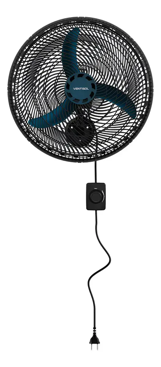 Ventilador De Parede Ventisol New Azul 3 Velocidades Estrutura Preto Diâmetro 50 Cm Material Das Pás Plástico