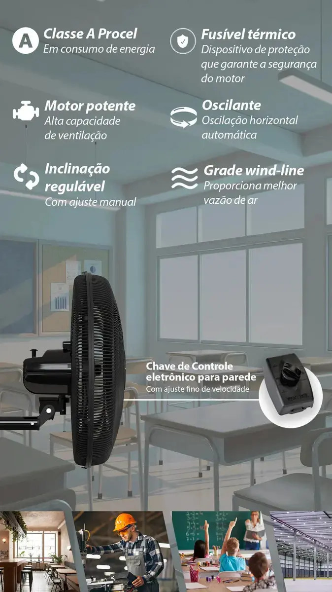 Ventilador De Parede Ventisol New Azul 3 Velocidades Estrutura Preto Diâmetro 50 Cm Material Das Pás Plástico thumbnail 5