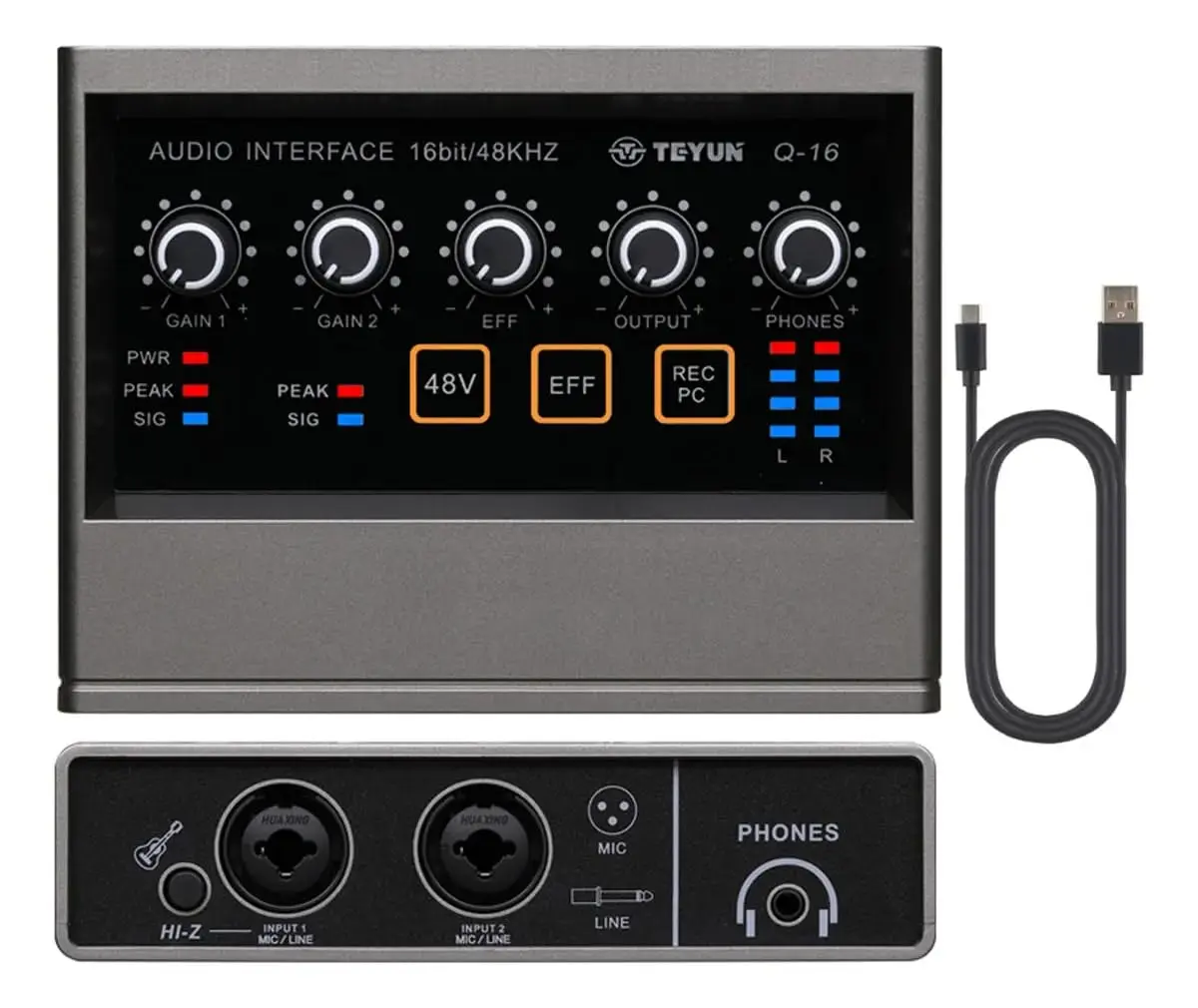 Q-16 Interface de audio,placa de som profissional de canal USB 2.0 DC 5V de alta velocidade, função de monitor para estúdio/gravação musical/jogos/Equipamentos para Gravação Musical - 1
