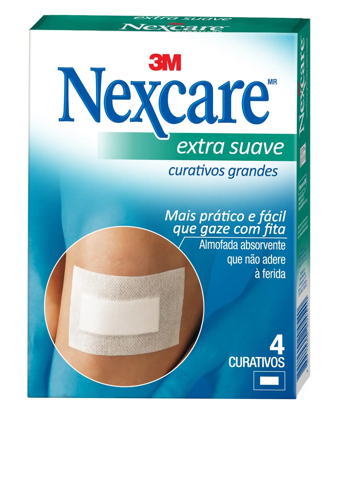 NEXCARE 3M Curativo Extra Suave Tamanho Grande 4 Un. | Almofada que Não Adere a Ferida, Mais Prático e Fácil que Gaze com Fita, Ideal para Ferimentos Maiores