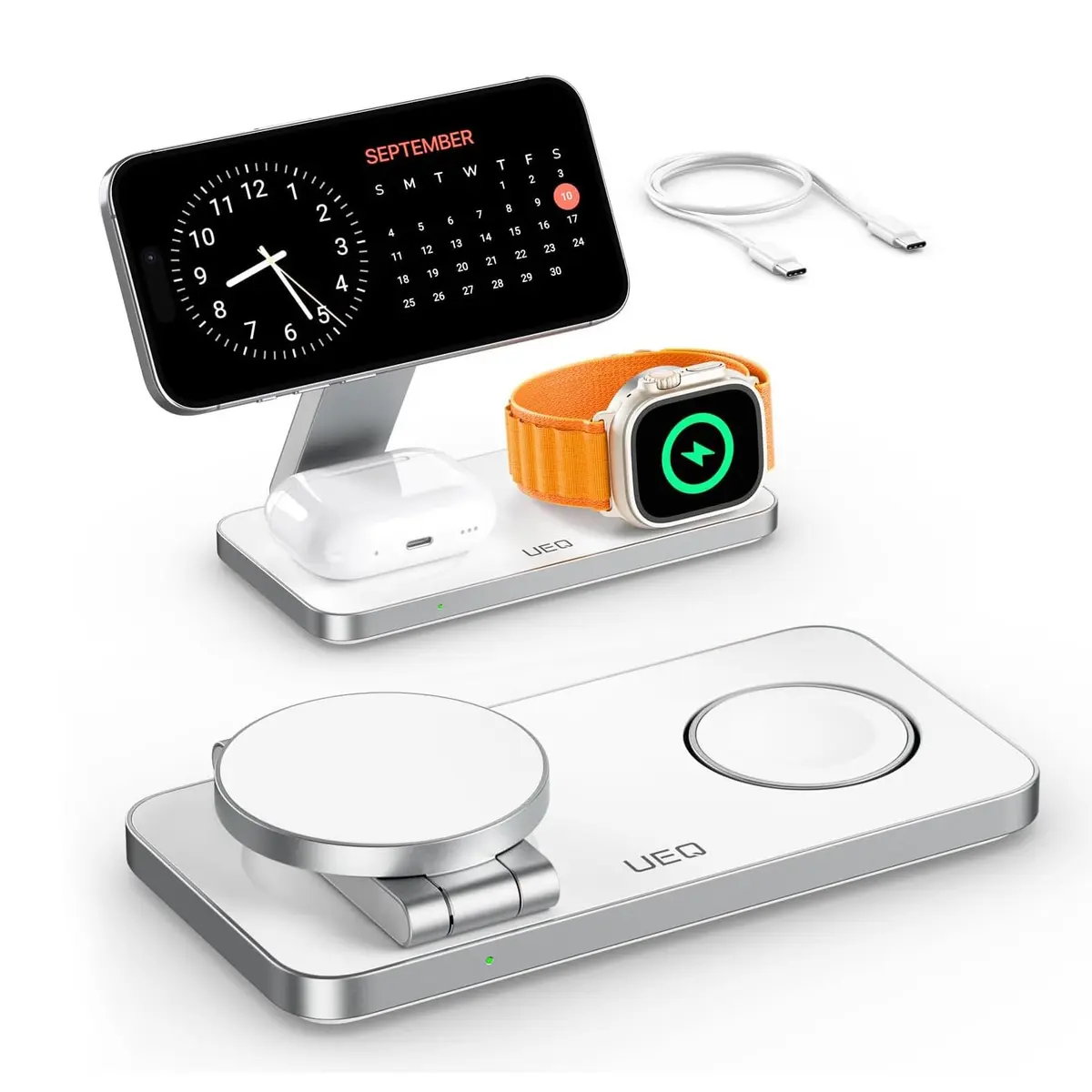 Carregador Magnético 3 Em 1 15w Dobrável iPhone Branco
