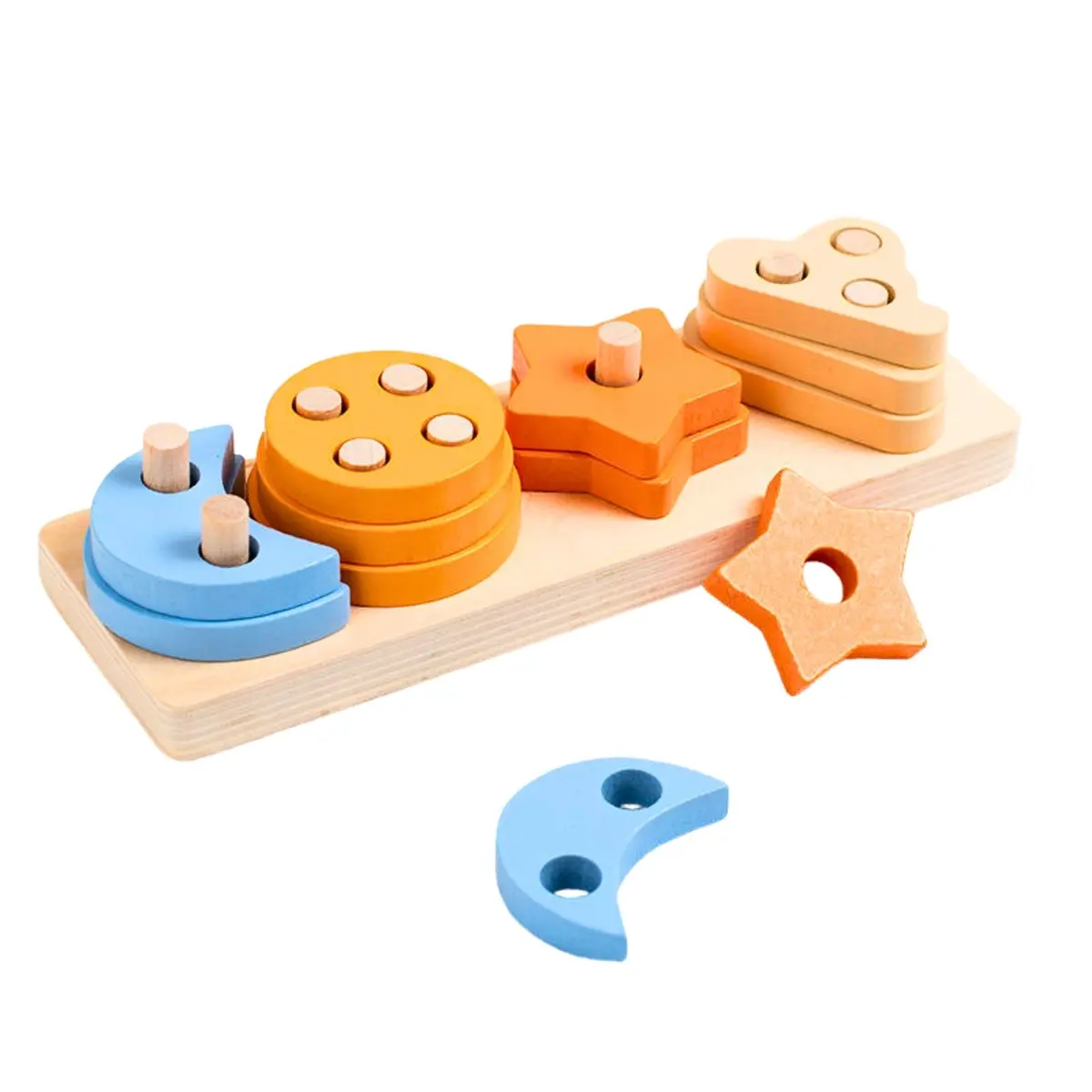 Prancha Educativa Encaixes Madeira Montessori 12 Peças Bebês | Brinquedo Pedagógico de Formas Geométricas, Coordenação Motora, Presente Educativo, Bebê a partir de 1 Ano