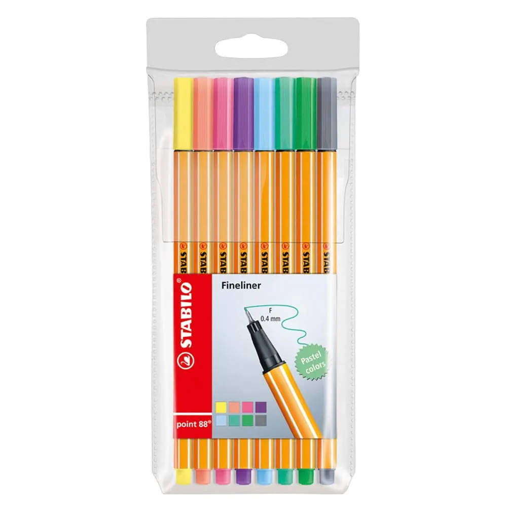 STABILO point 88 Caneta Ponta Fina – Estojo com 8 unidades – Em 8 cores pastéis.