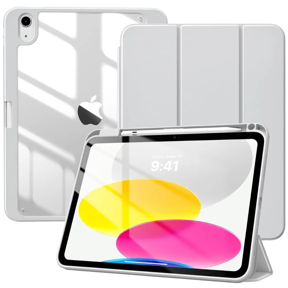 DECART Capa para iPad 9ª/8ª/7ª Geração 10,2” 2021/2020/2019 – Cinza Calopsi | Case Slim Magnética, Traseira Transparente, Despertar Automático, Suporte Ajustável, Porta Pencil