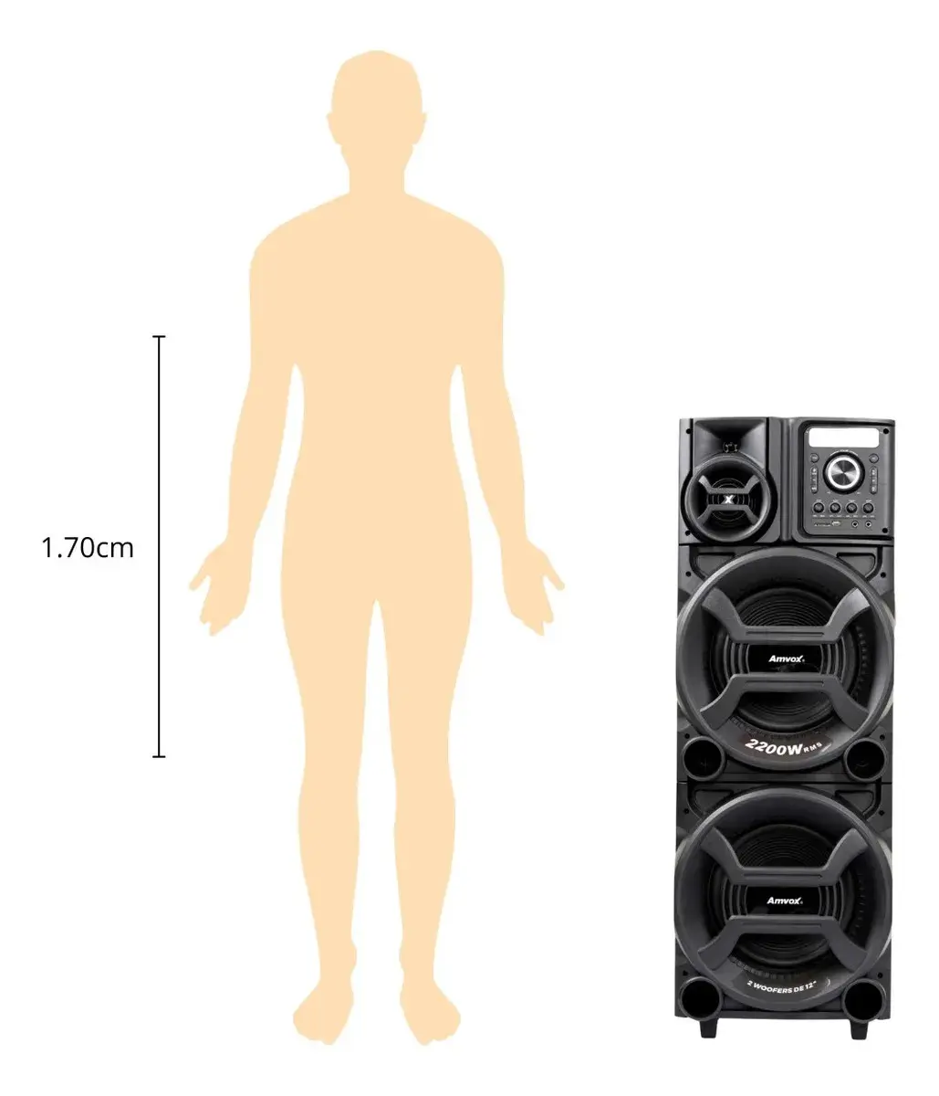 Caixa de Som Amplificada Amvox ACA 2201 Pesadão Black 2200W Woofer 12" Bivolt thumbnail 3