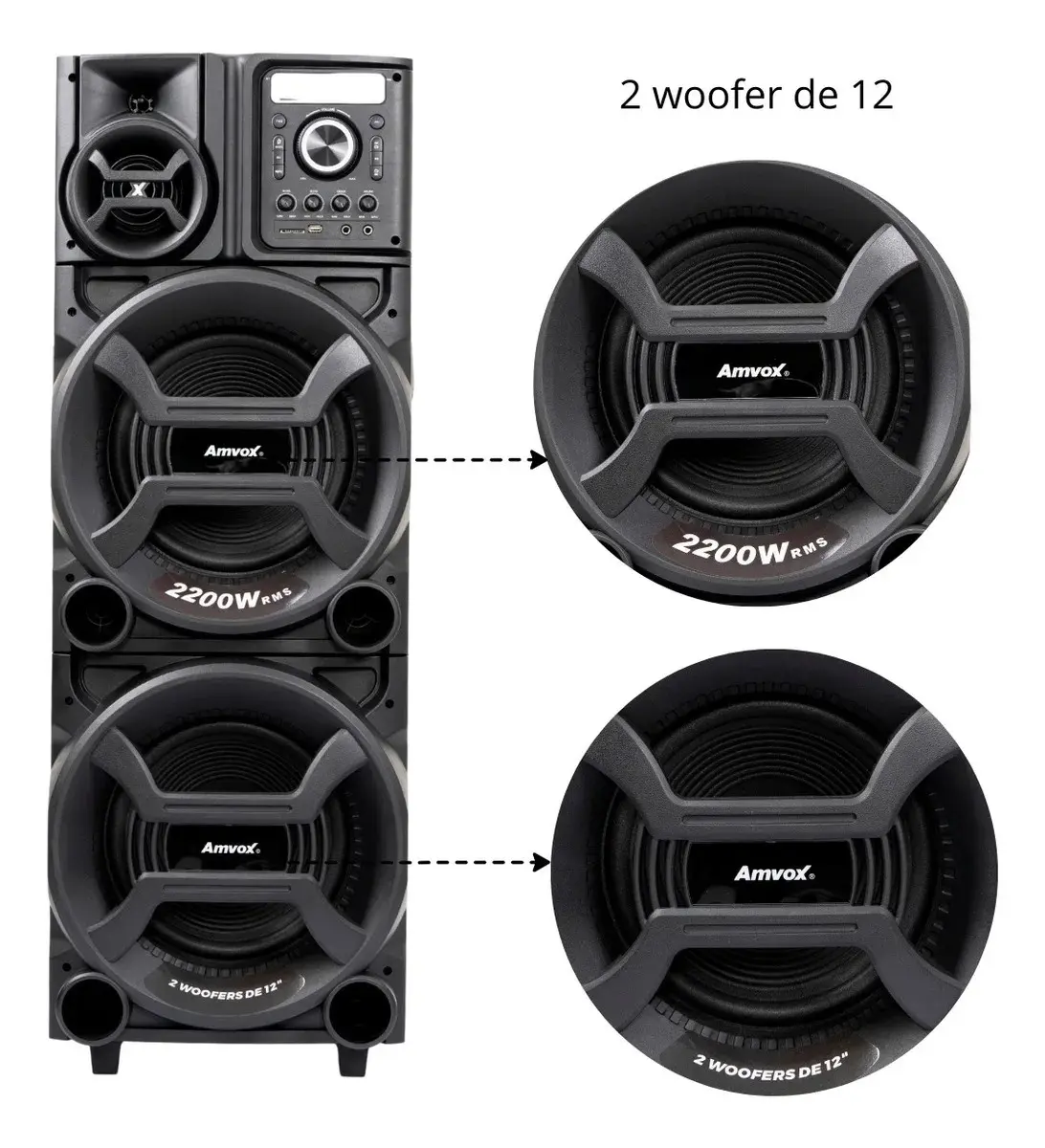 Caixa de Som Amplificada Amvox ACA 2201 Pesadão Black 2200W Woofer 12" Bivolt thumbnail 5
