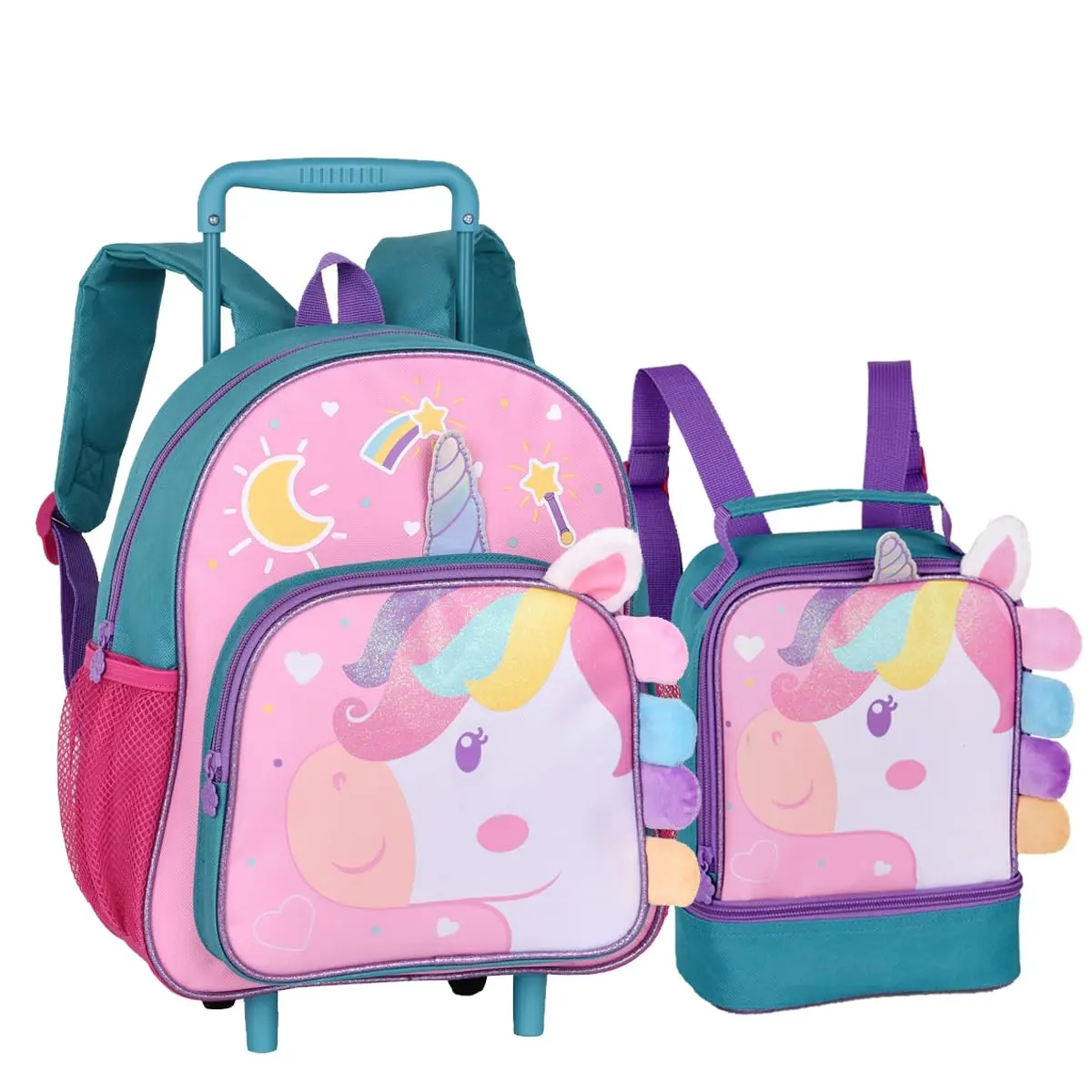 Kit Escolar Infantil, Mochila com Rodinha 13" e Lancheira Térmica 9", Desenho de Unicornio para Meninas, Clio Pets (Unicornio)