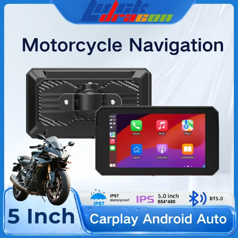 5 Polegada motocicleta portátil navegação gps sem fio carplay android display automático tela de toque ip67 à prova dip67 água reprodutor multimídia - 1