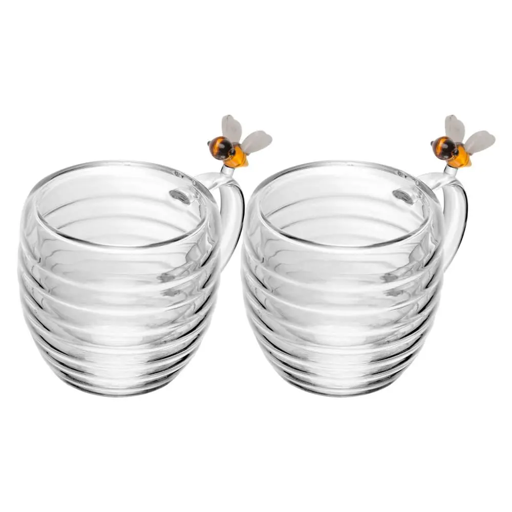 LYOR - Conjunto 2 xícaras de Café Parede Dupla de Vidro Borossilicato Lovely Bee 80ml - 1
