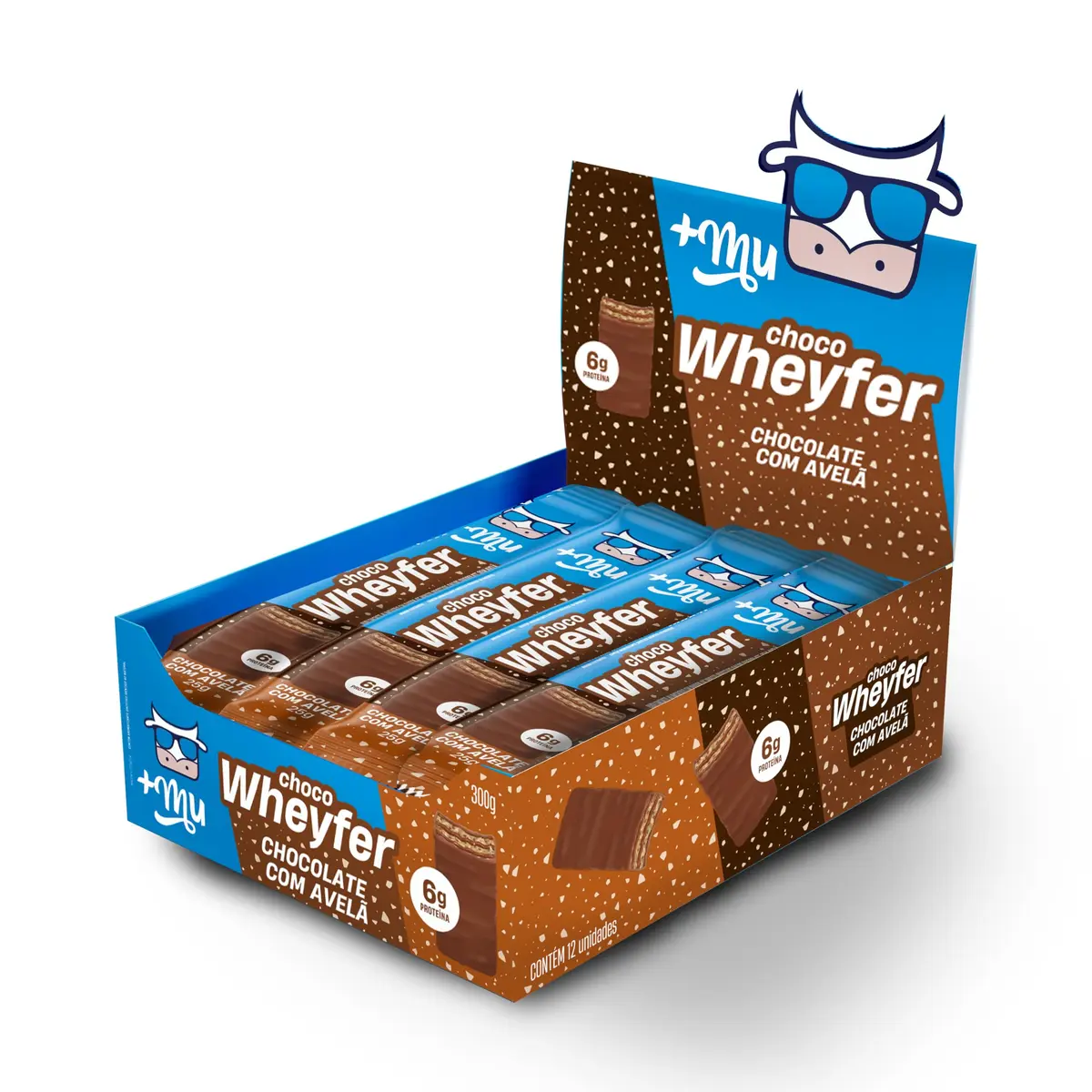 Chocowheyfer, Mais Mu, Wafer Proteico Sabor Chocolate e Avelã, 6g de Proteína, Zero Açúcar, Display com 12 Unidades - 1