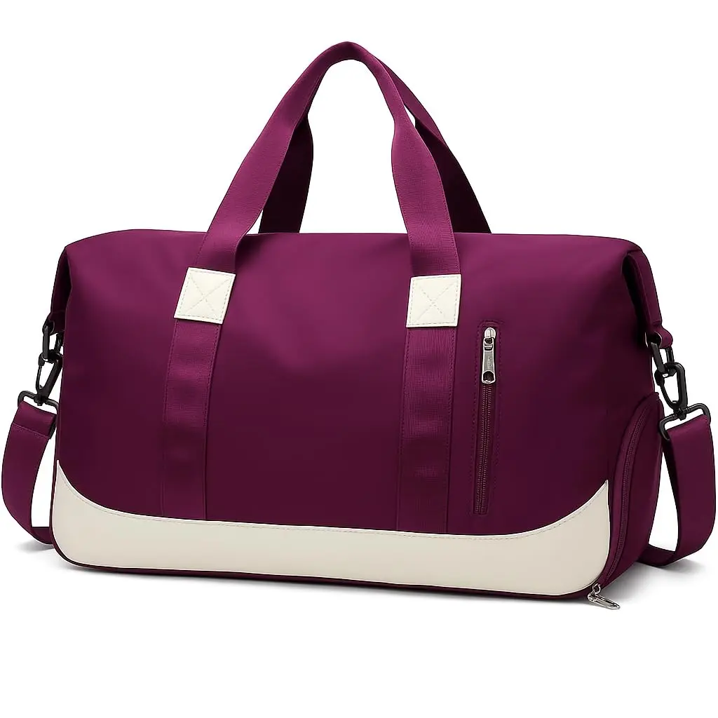 Bolsa De Mão Mala Viagem Academia Feminina Masculina Super Grande, Compartimentos Com Zíper, Espaço Para Tênis Ou Roupas Sujas Alça Removível Modelo Transversal Bordo Poliéster (Vinho)
