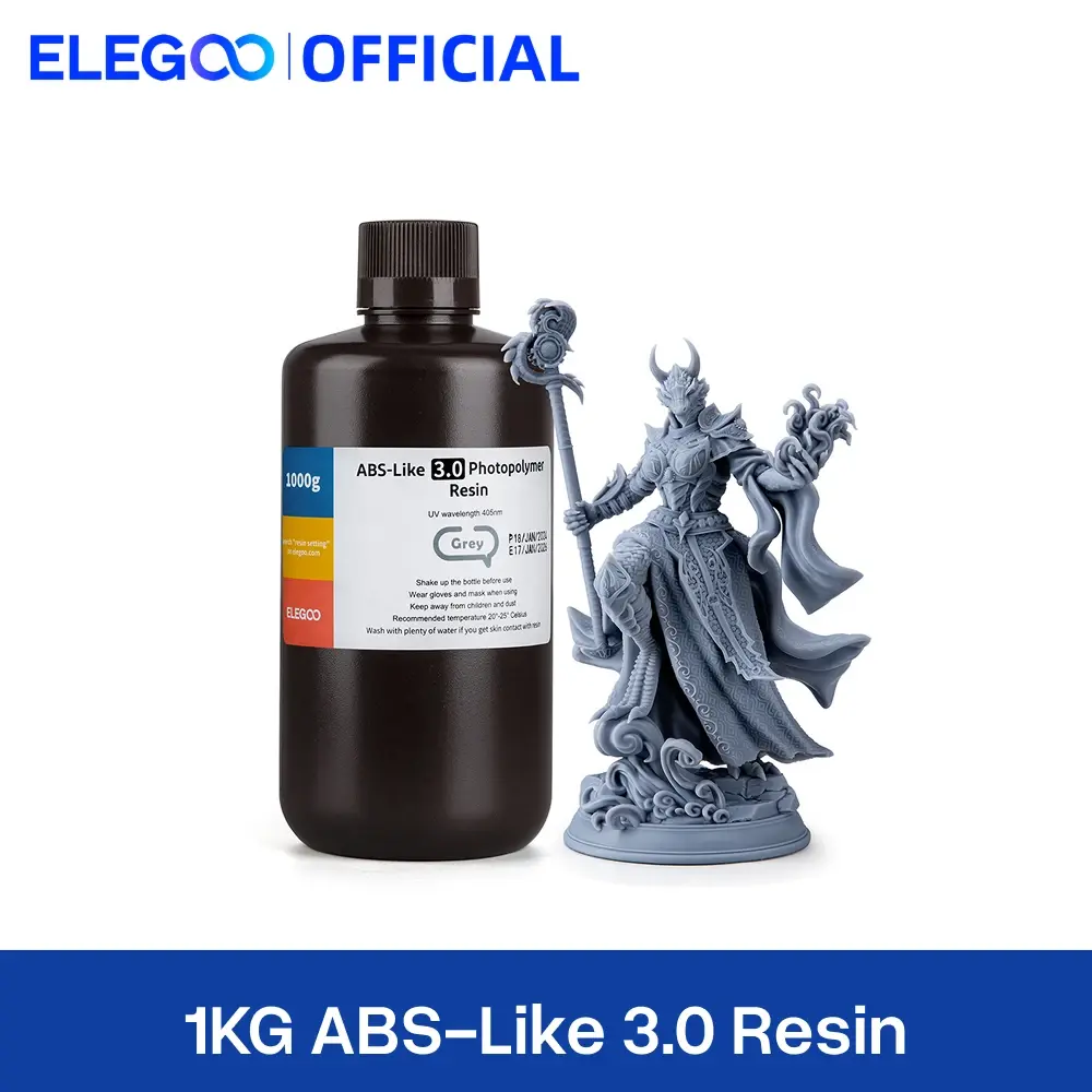 Resina para Impressora 3D ELEGOO Tipo ABS 3.0 1kg, Resina Fotopolímera UV-Curing 405nm para Impressão 3D MSLA LCD com Resistência e Dureza - 1