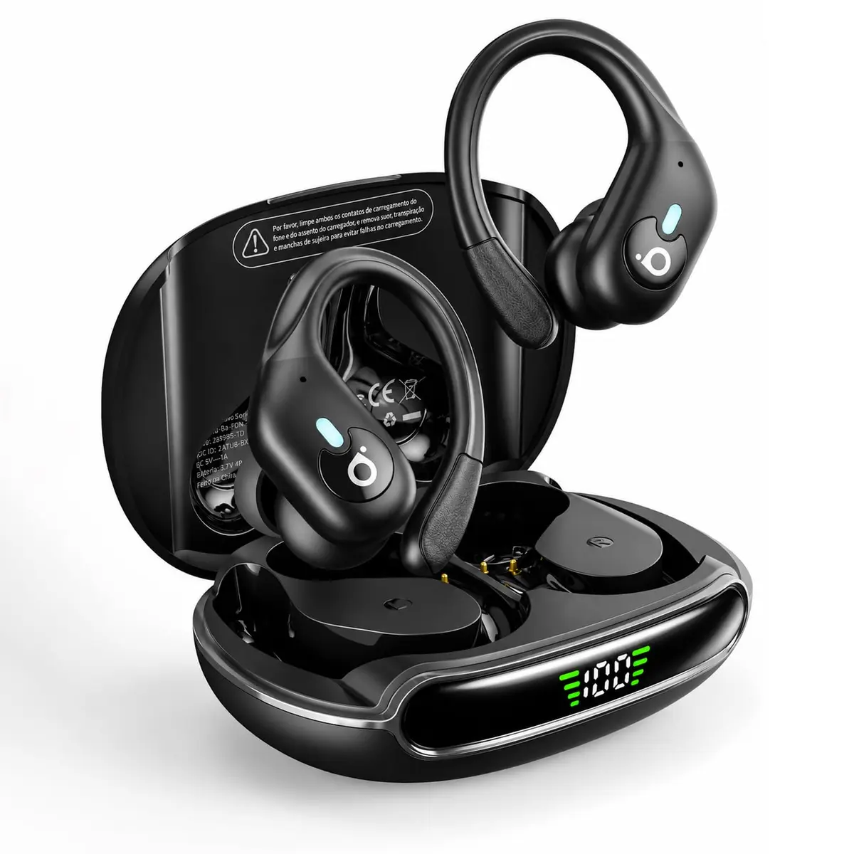 Basike Fone de Ouvido Bluetooth 6.0 Esportivo para Corrida, ANC, In-Ear | ENC/IPX5/TWS Som Estéreo Hi-Fi, Modo de Transparência, Display LED, 50H de Reprodução, Compatível com Android e iOS (Preto)