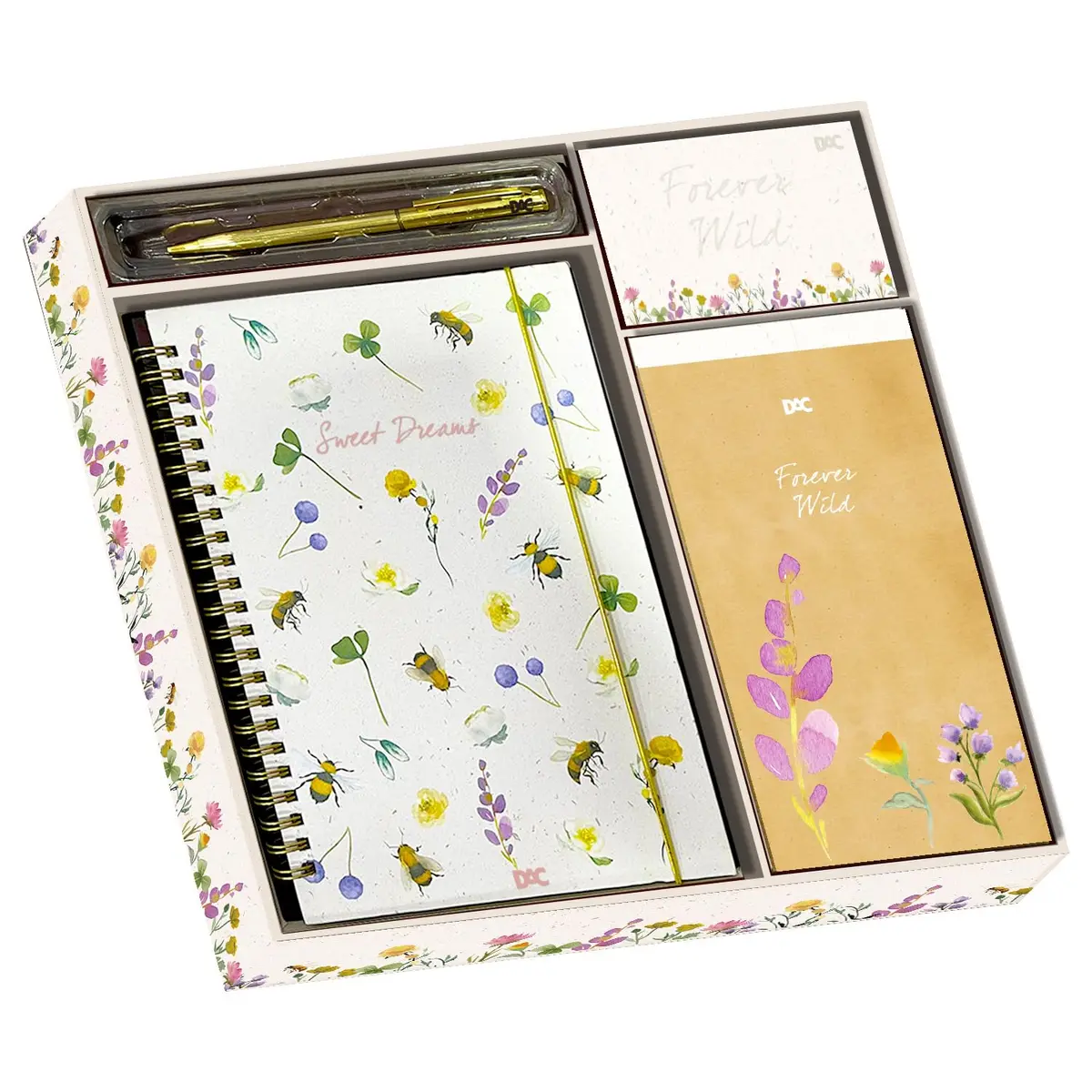 DAC - Conjunto de Papelaria (1 caderno 80 folhas+ 2 blocos 50 folhas cada + 1 caneta)