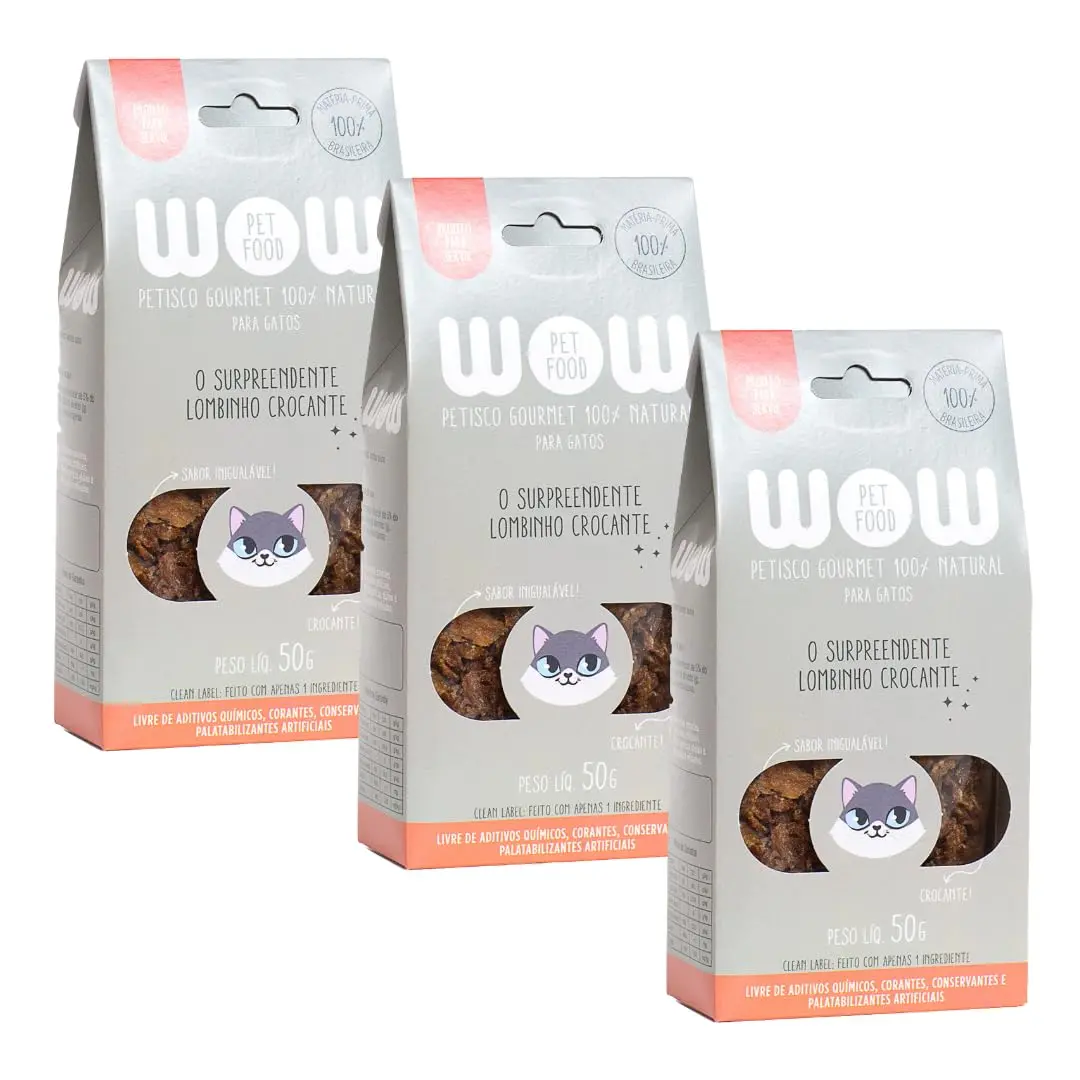 Petisco de Lombinho para Gatos WOW, Pack com 3 Unidades | Natural, Crocante