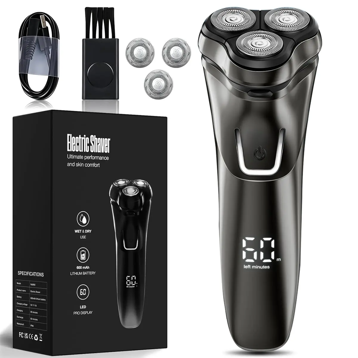 Barbeador Elétrico Masculino Sem Fio, Seco e Molhado, Preto | Uso Seco e Molhado, Aparador Pop-up e Carregamento USB Rápido, Design Sem Fio para Mais Praticidade