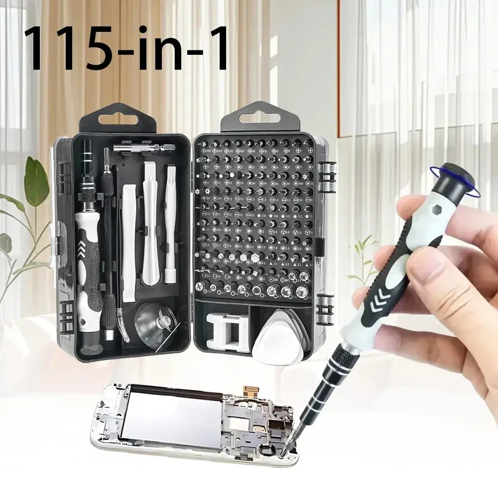 Conjunto de Chaves de Precisão 115 em 1 PRO, Kit de Ferramentas Magnéticas para Reparos Eletrônicos com Estojo para Reparos em Computadores, iPhones, PCs e Uso Doméstico