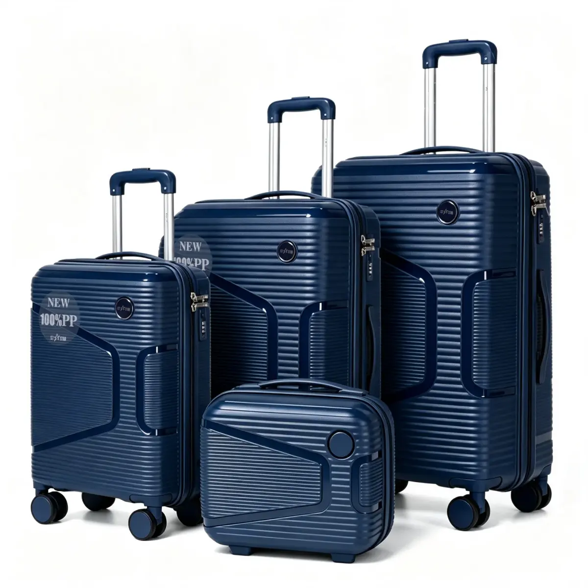 Conjunto de mala de viagem elegante S7 STAR: caixa PP leve, fecho numérico, 4 rodas giratórias 360 °, pega telescópica de alumínio Conjunto de mala de viagem Conjunto de mala de cabine, conjunto de 4 malas de viagem, mala grande 23 quilos