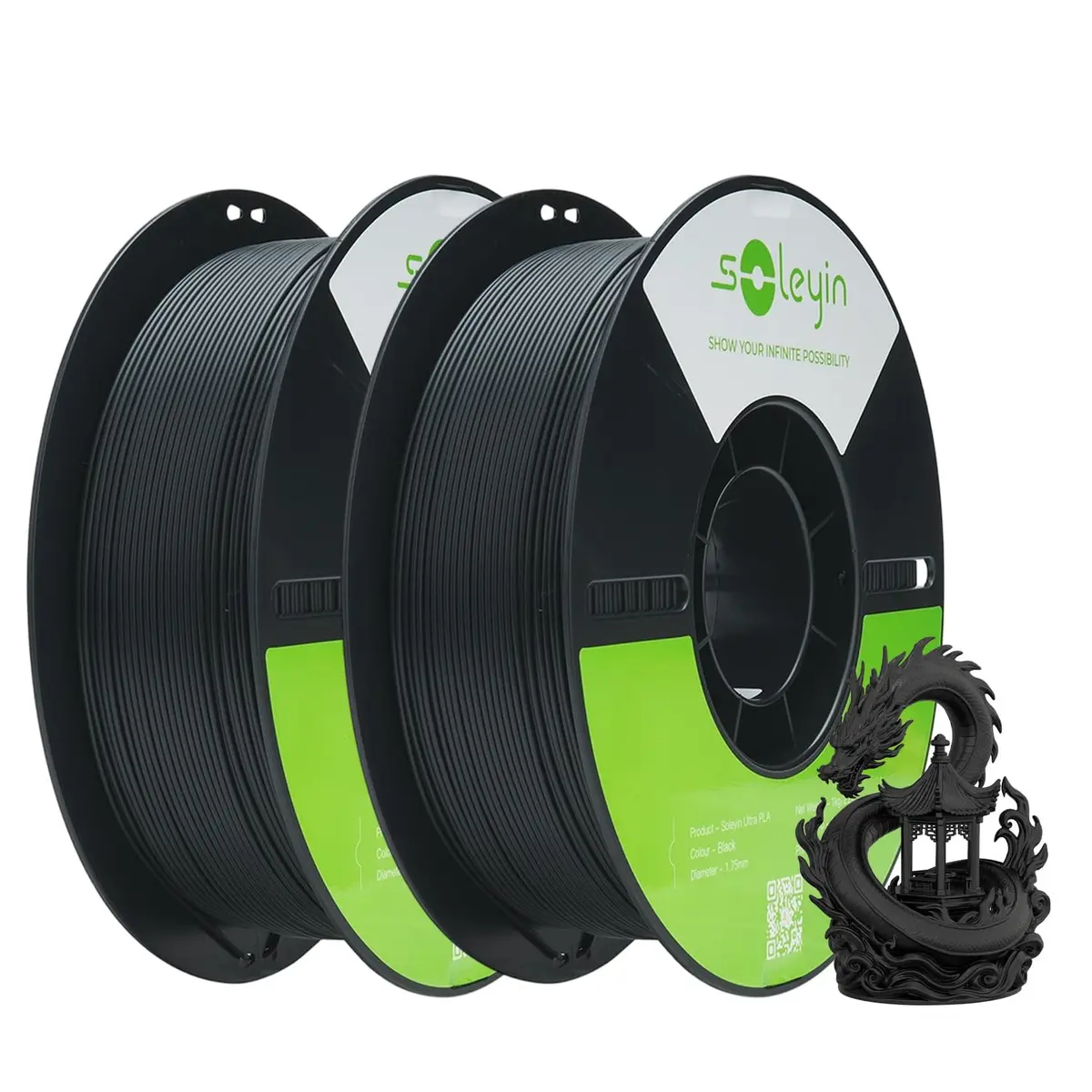 Creality 2 Rolos Filamentos Soleyin Ultra PLA 1,75 mm para Impressoras 3D, Velocidade de 300 mm/s, Alta Precisão e Sustentabilidade,para a Maioria das Impressoras 3D (preto fosco*2 kg) - 1