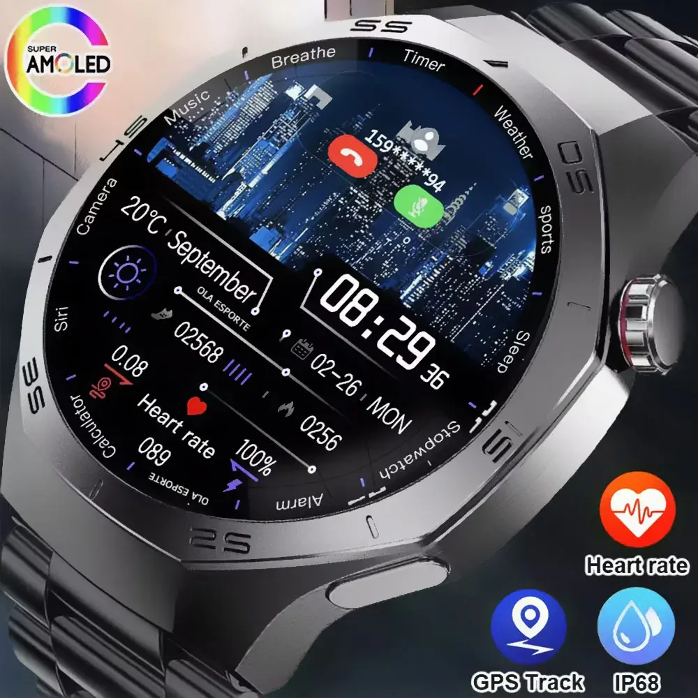 Novo Relógio Inteligente Masculino 2026 com Tela AMOLED, Rastreamento de Movimento por GPS, Monitoramento de Frequência Cardíaca e Pressão Arterial, Chamada Bluetooth, SmartWatch à Prova d'Água IP68 Ht22 - 1