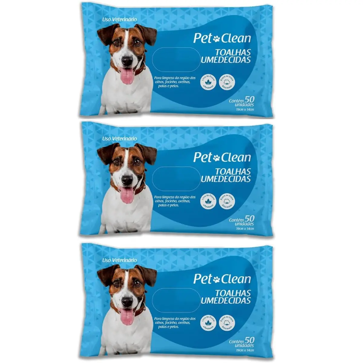 Kit 3 Toalhas Lenços Umedecidos Para Pet Cães e Gatos 50 unidades