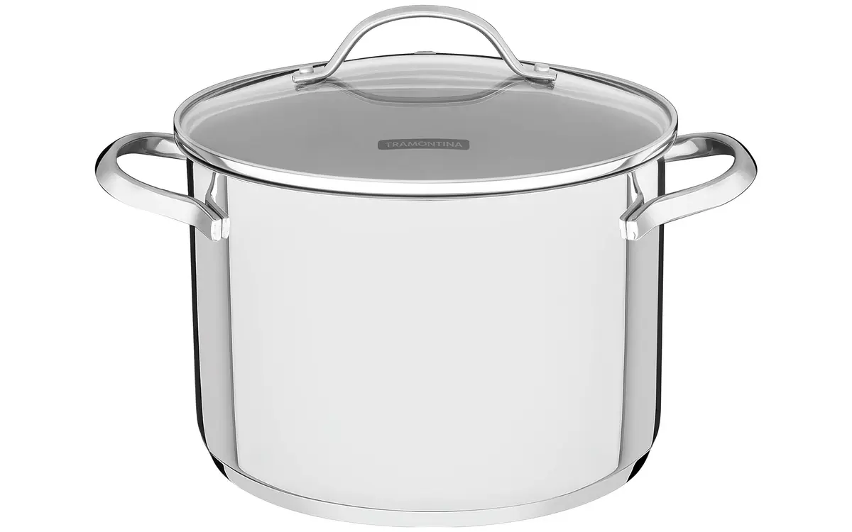 Caldeirão Tramontina Una em Aço inox com Fundo Triplo e Tampa de Vidro 24 cm 7,7 L